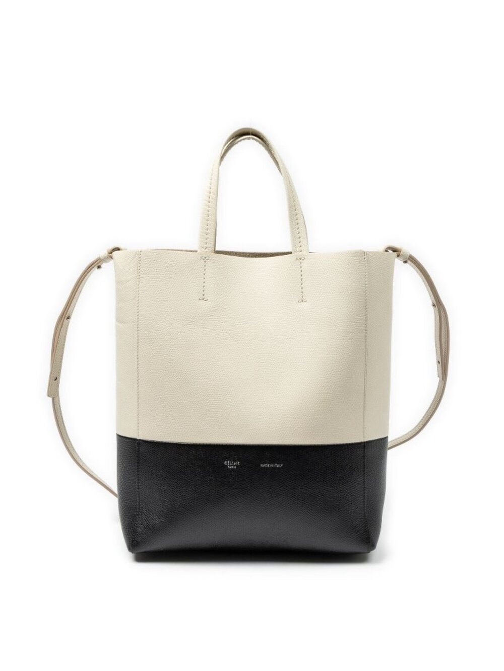 Celine Small Vertical Cabas Tote Bag Ivory Black Grain Calfskin Leather - Picture 1 of 10